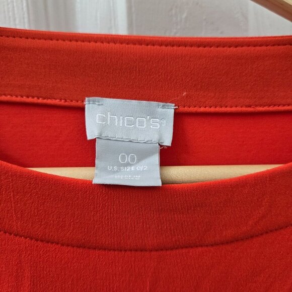 Chico's Oversized Top Womens Size 00 US XS Orange Red 3/4 sleeves Slinky Stretch - Picture 3 of 8